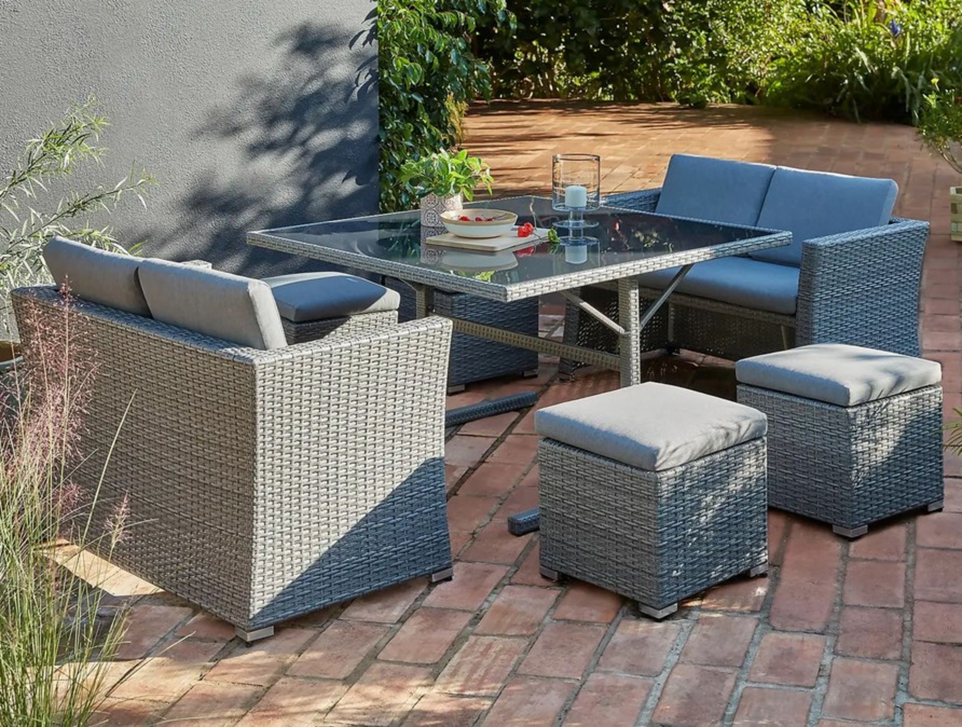 (30/Mez/P) RRP £800 When Complete. Bambrick 8 Seater Grey Rattan Cube Garden Sofa Set. Hand Woven...