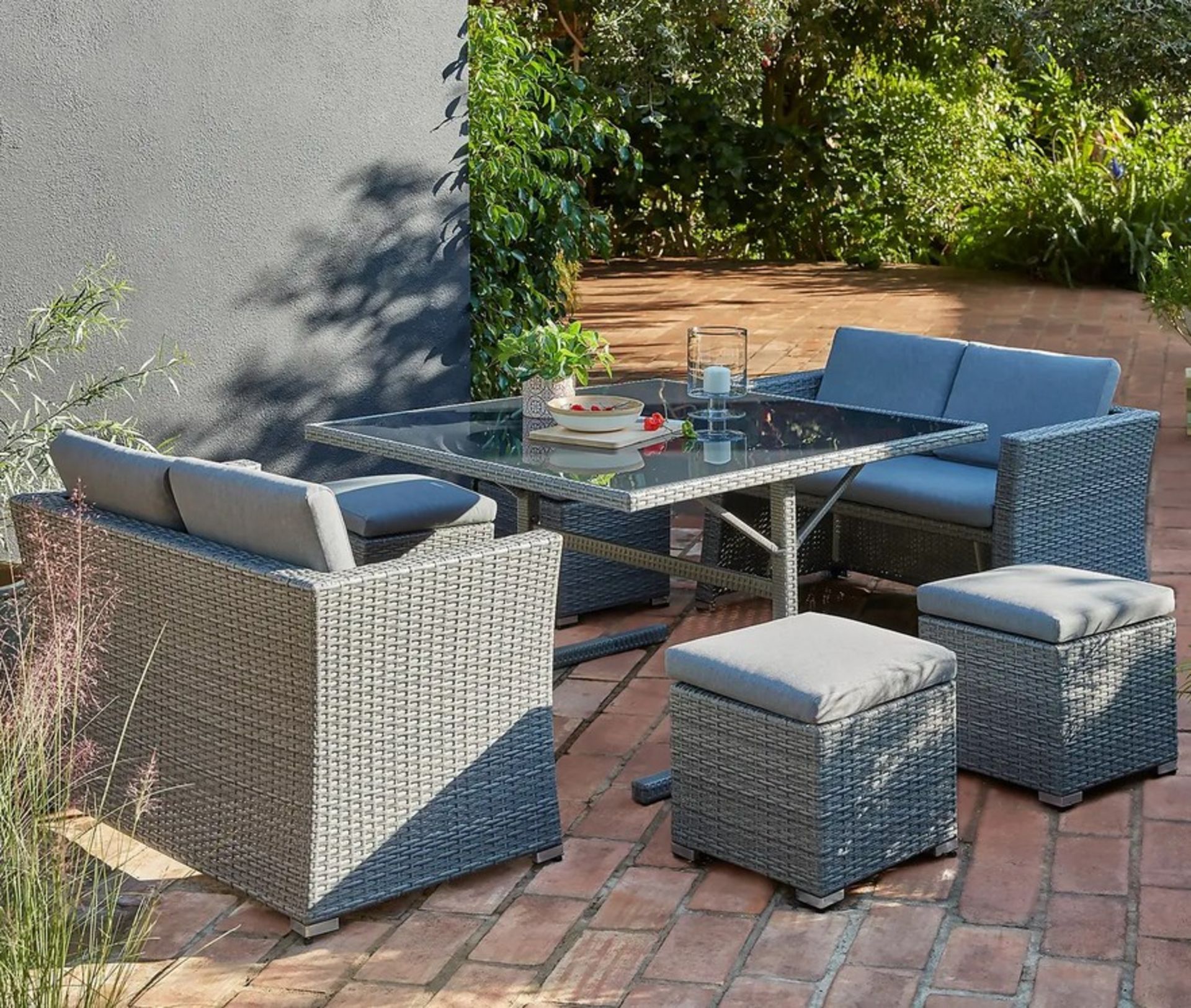 (26/Mez/P) RRP £800 When Complete. Bambrick 8 Seater Grey Rattan Cube Garden Sofa Set. Hand Woven...