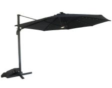 (78/5F) RRP £200. 3.5m Overhanging Parasol With Lights. Easy To Operate Crank Lifting System. Til...