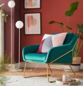 (99/5L) RRP £170. Evelyn Metal Frame Chair Emerald. Soft Velvet Upholstered Chair, Modern Design,...