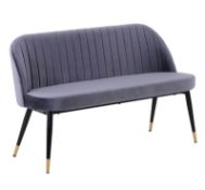 (100/5M) RRP £225. Illona Velvet Dining Bench Grey. Seats 2 People Comfortably, Modern Living Sty...