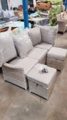 (145/R5) 3 Seater Rattan Sofa & 2x Stool. (Lot Comes With 9x Cushions).