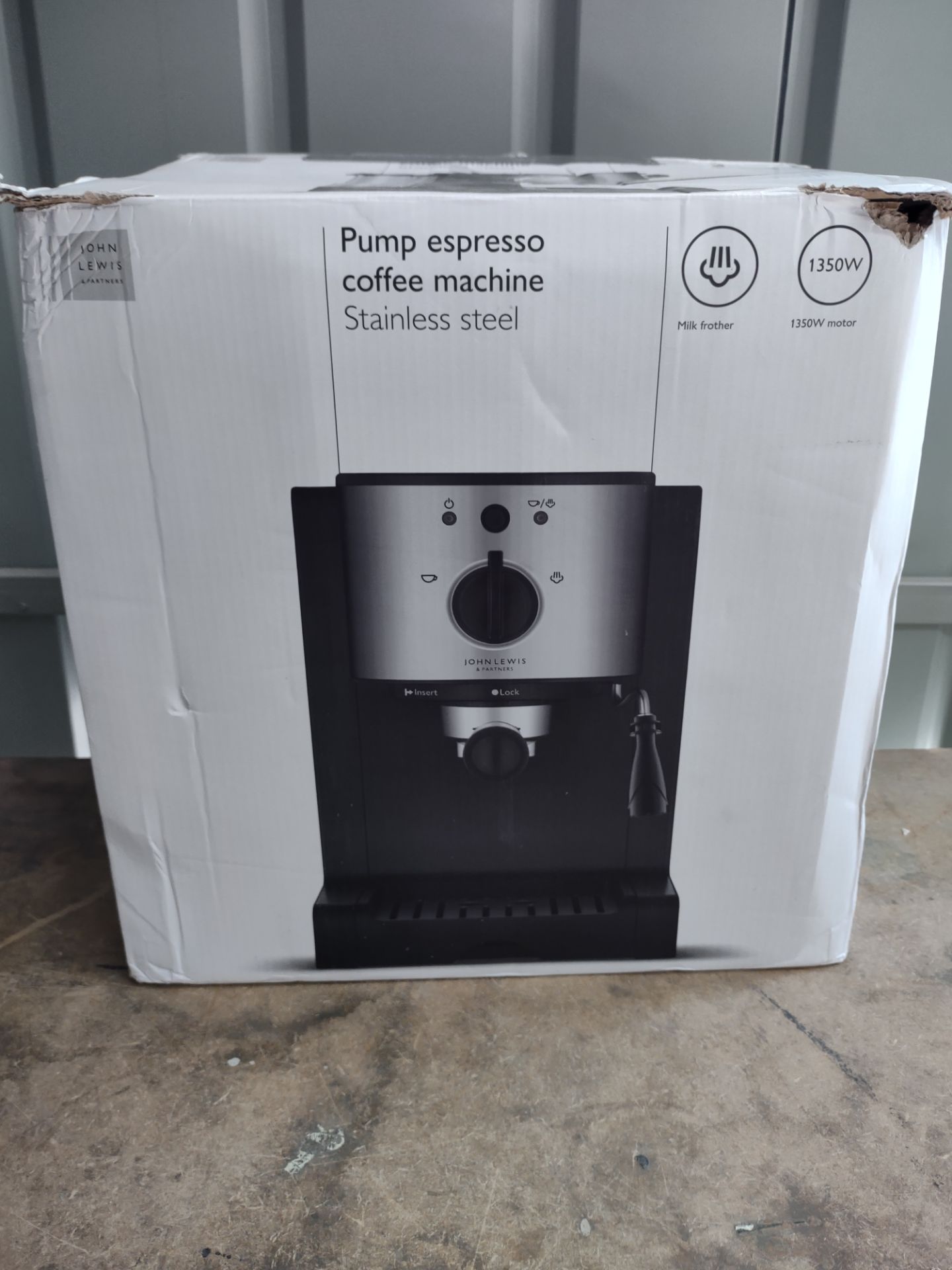 John Lewis Pump Espresso Coffee Machine Stainless Steel. RRP £70 - Grade U