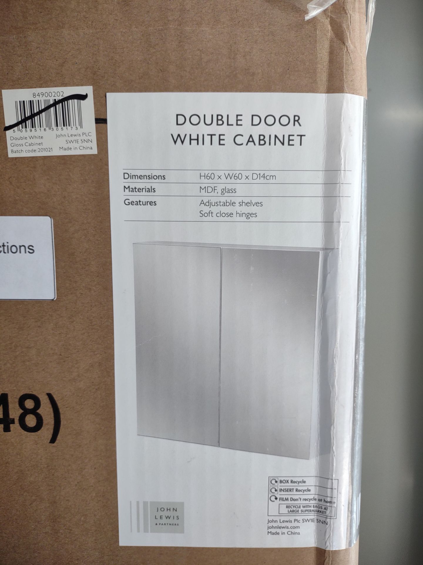 John Lewis Double Door White Cabinet. RRP £80 - Grade U