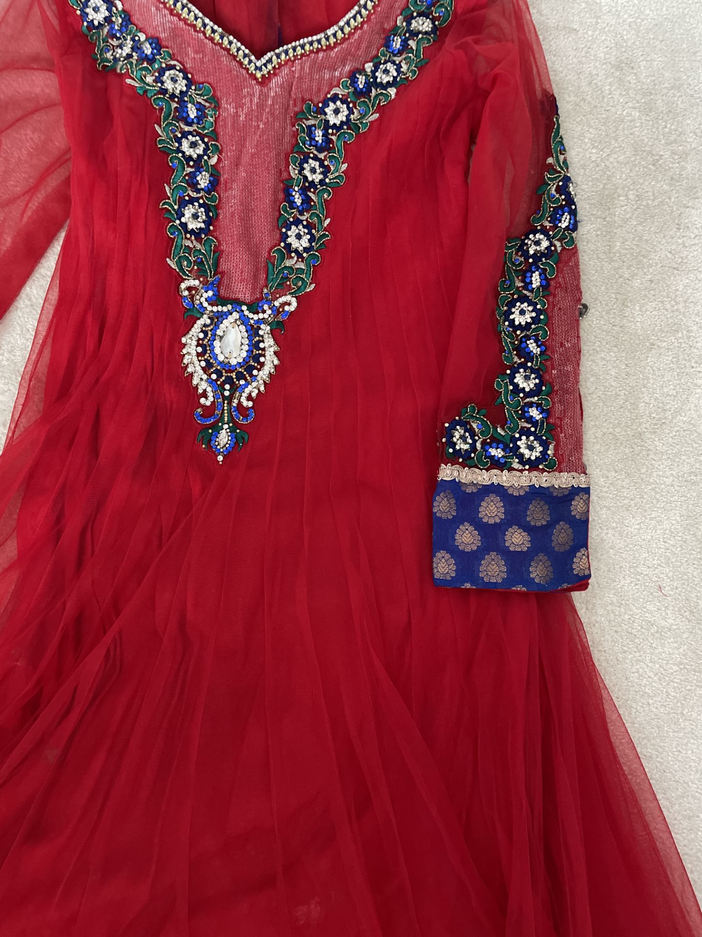 Red And Blue Designer Dress - Image 2 of 4