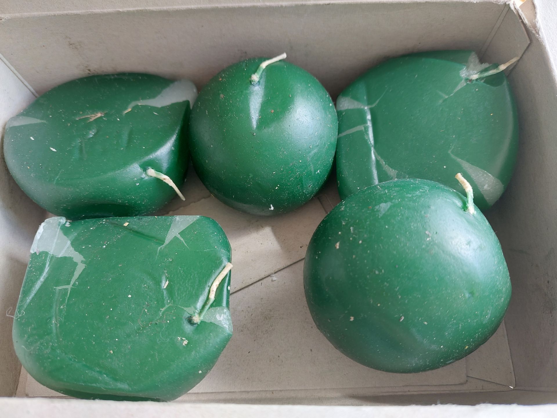 3 Boxes of Green Ball Candles - Slight Damage Due To Heat