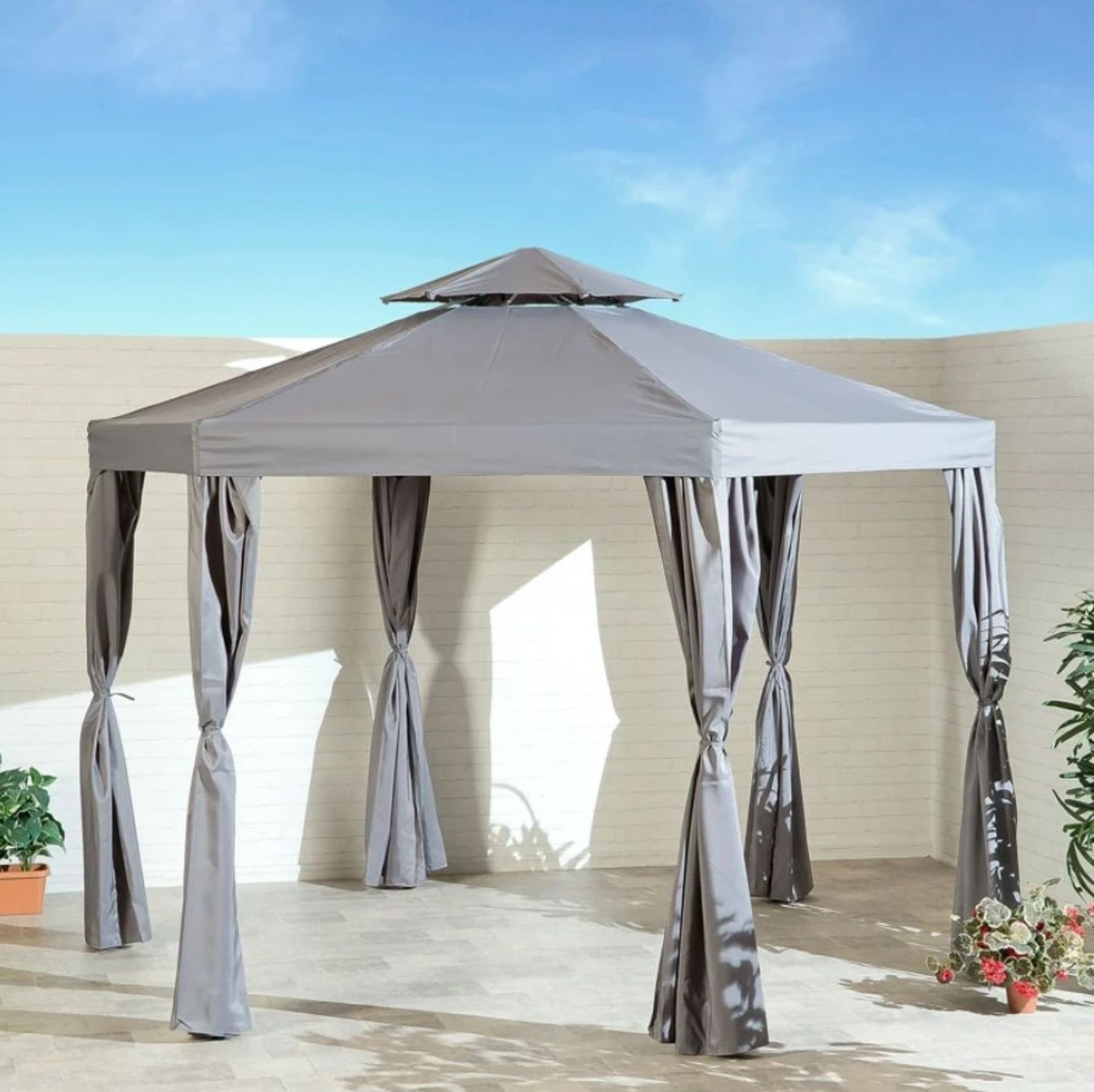 (17/5E) RRP £239. 3.3m Hexagonal Gazebo Grey. Ideal For Providing Shade And Protection From The E...