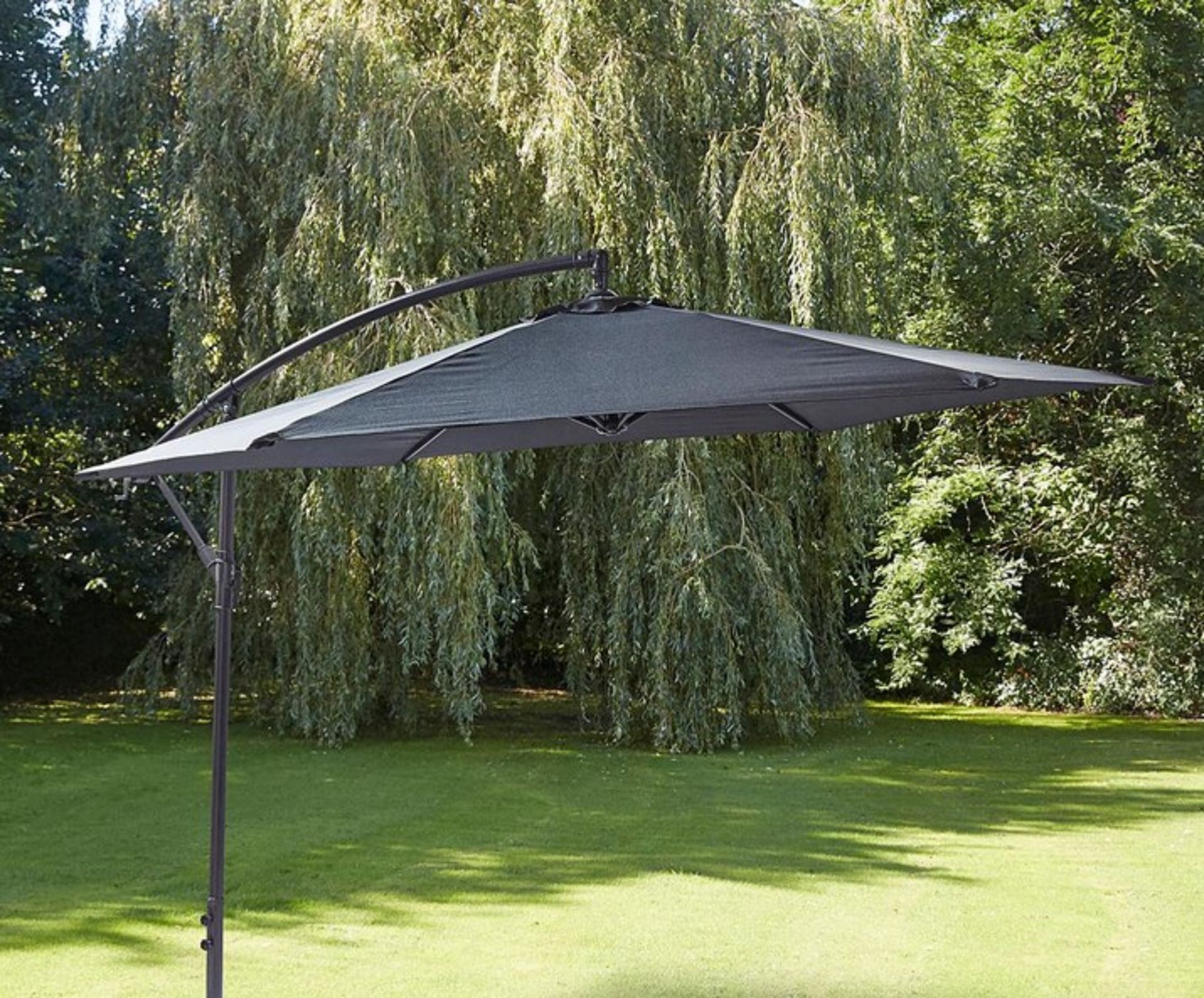 (34/P) RRP £109. 3m Elton Cantilever Overhanging Parasol Grey. Crank Mechanism Makes It Easy To O...