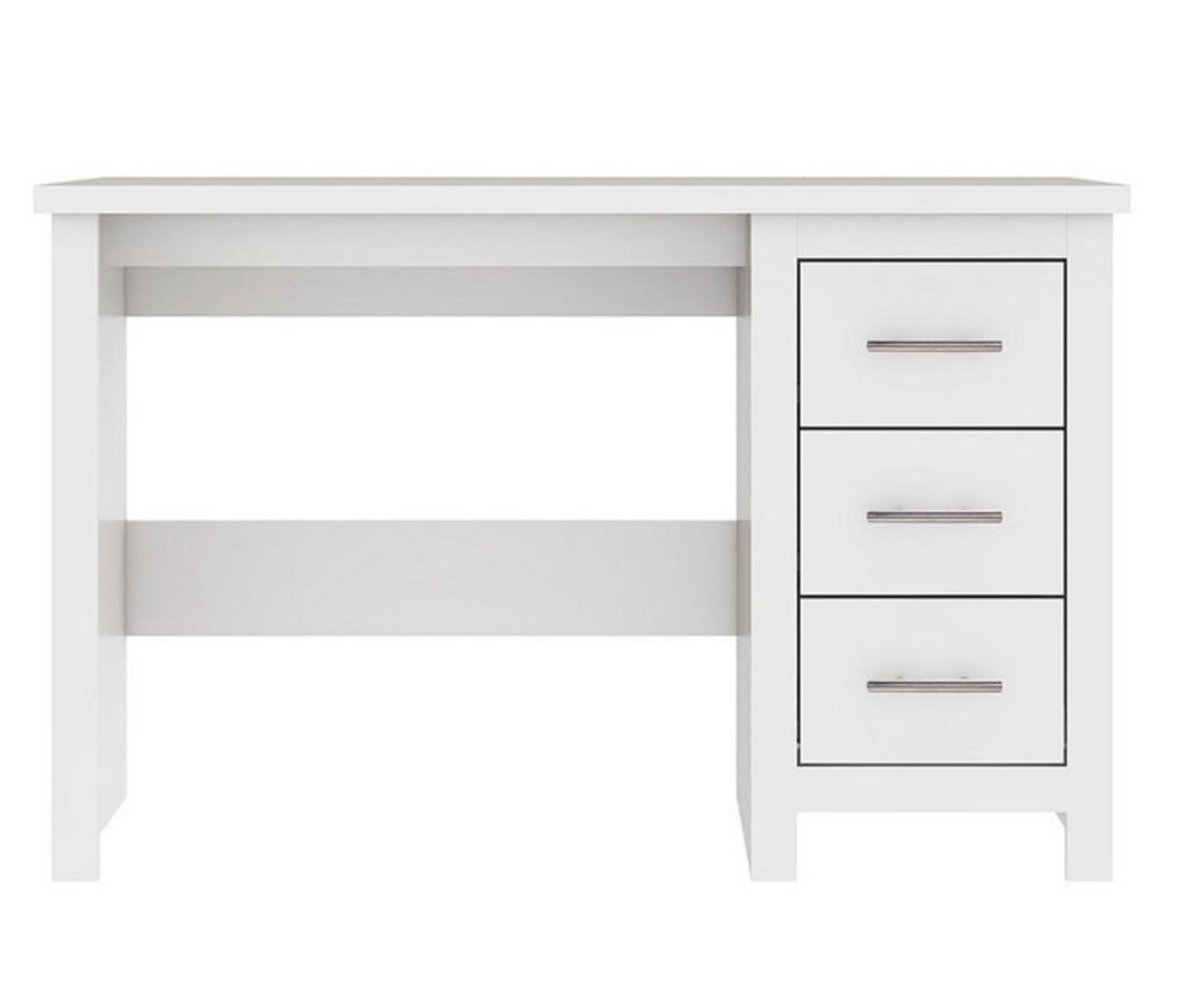(60/2B) RRP £119. Dakota Desk White. Features 3 Drawers With Slim Metal Handles For Handy Storage...