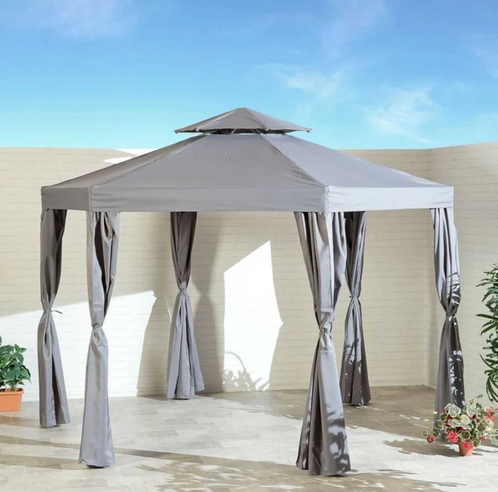 (14/P) RRP £239. 3.3m Hexagonal Gazebo Grey. Ideal For Providing Shade And Protection From The El...