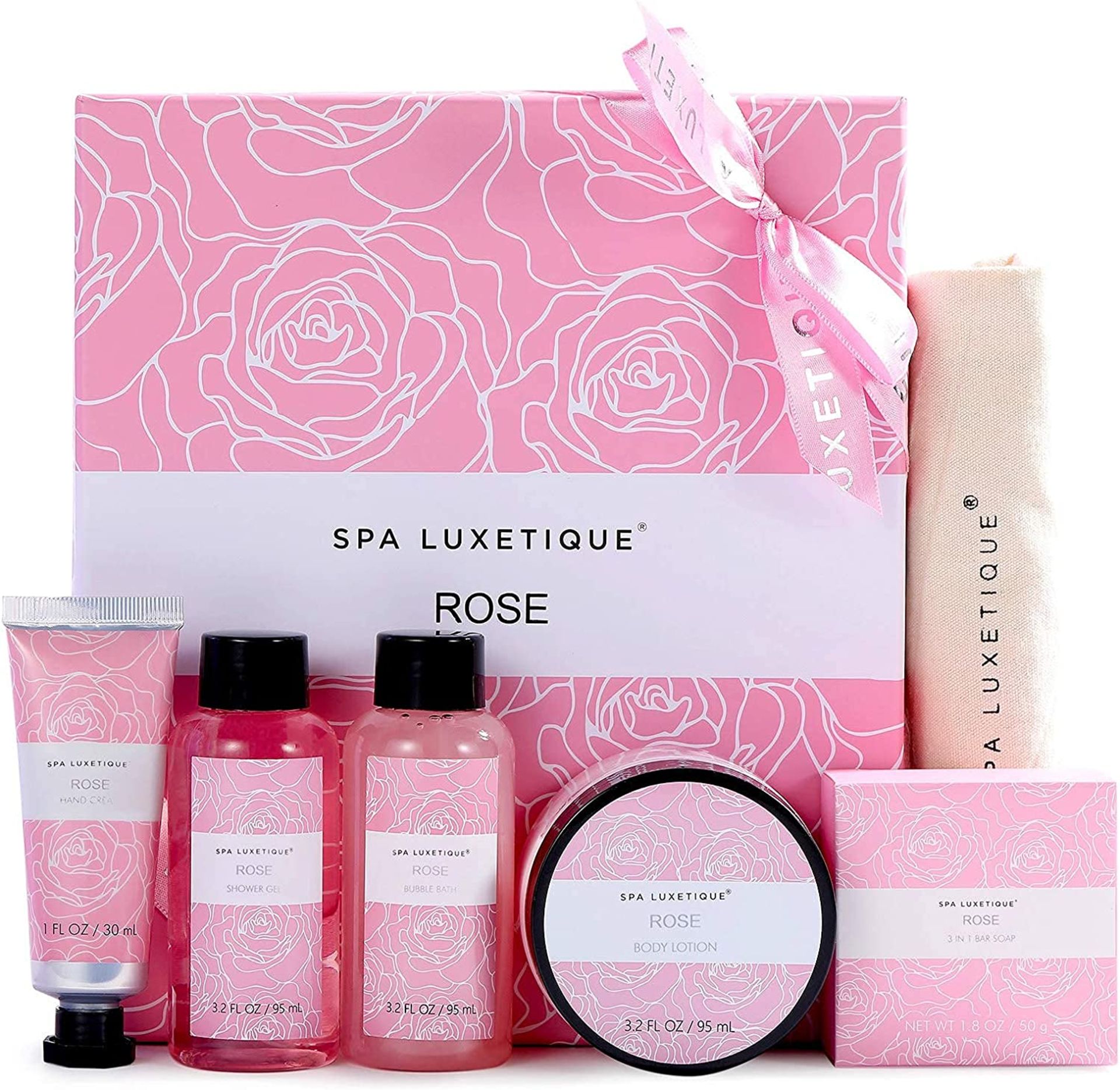 Spa Luxetique Spa Gift Set, Pampering Gifts for Women, 6Pcs Rose Bath Gift Set, Gift Box