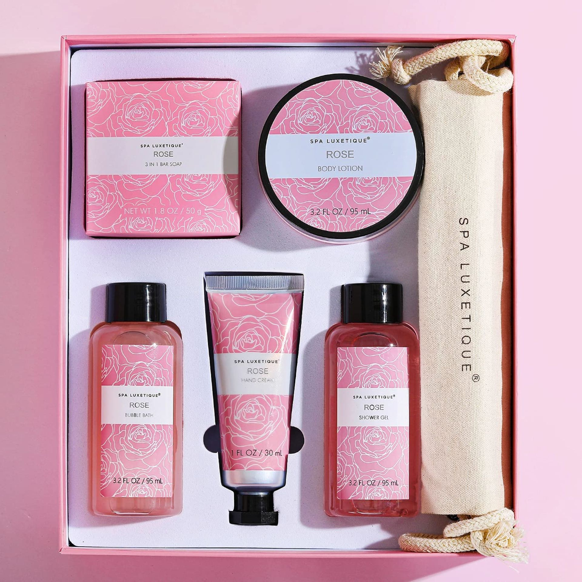 Spa Luxetique Spa Gift Set, Pampering Gifts for Women, 6Pcs Rose Bath Gift Set, Gift Box - Image 5 of 5