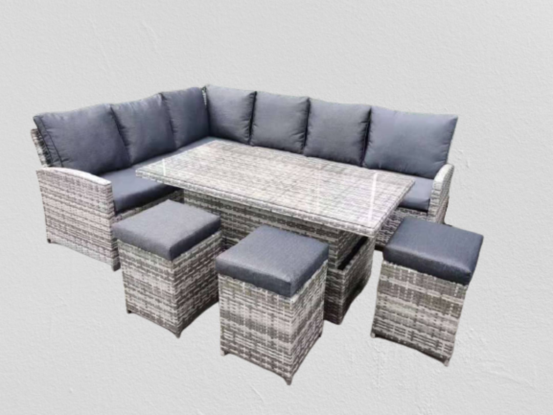 Windsor mixed grey corner sofa set with rise and fall table and stools