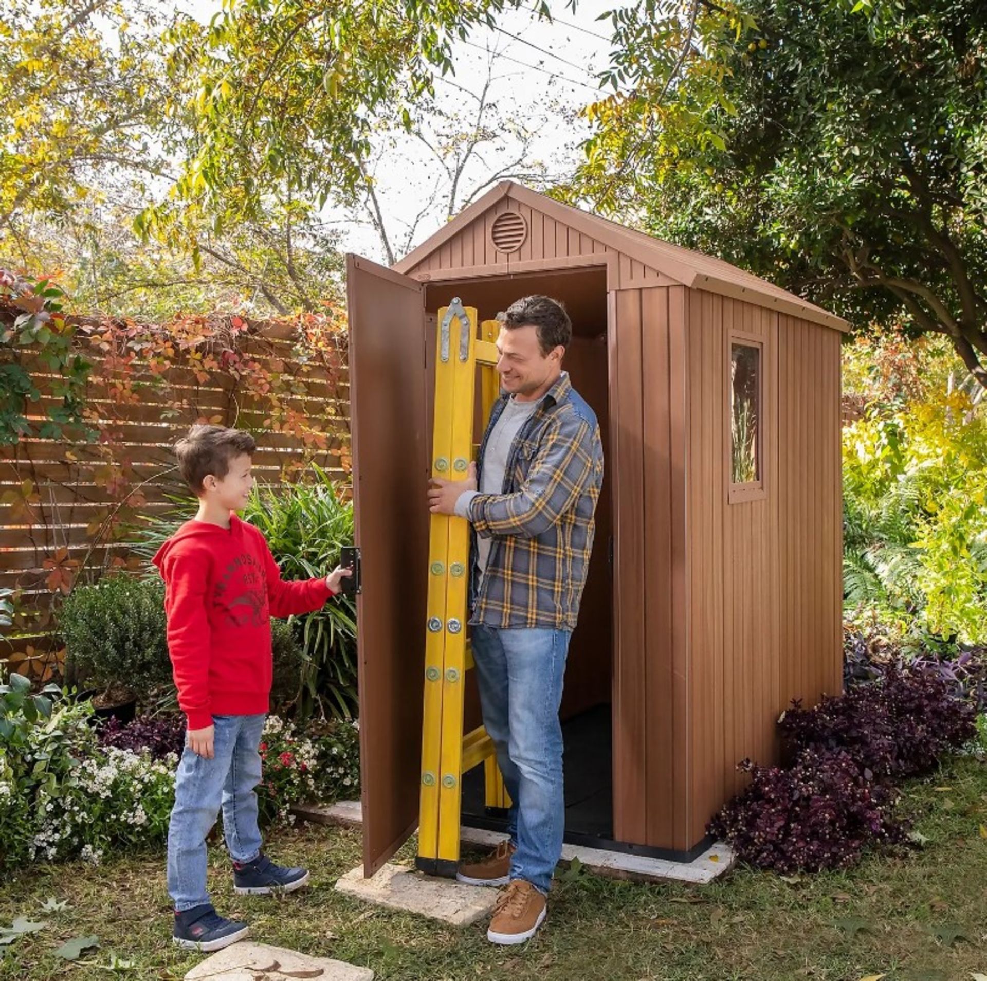 (10/Mez/P) RRP £385. Keter Darwin 4x6 Outdoor Garden Apex Shed Brown - Image 2 of 7