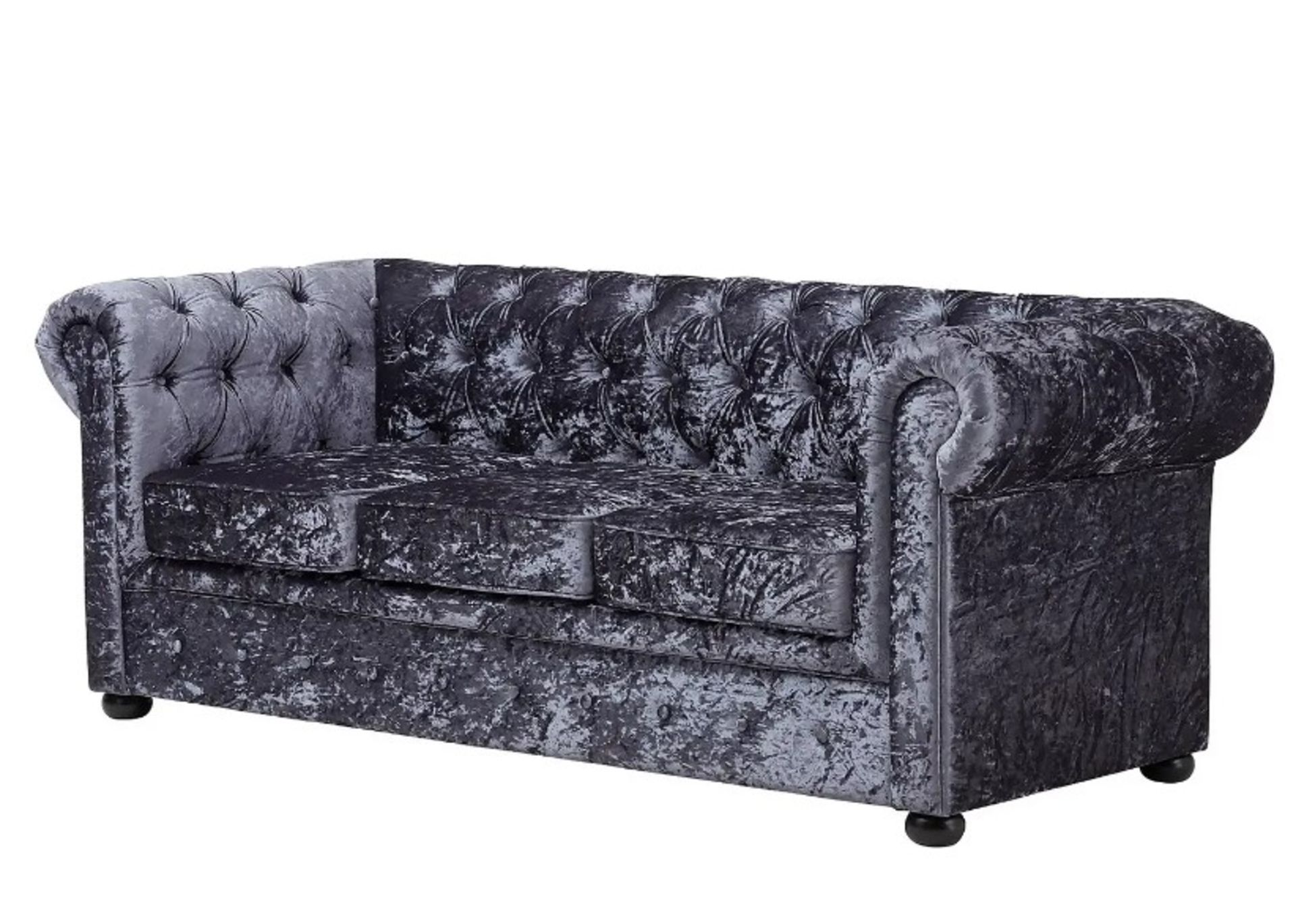 (4/Mez/P) RRP £625. Chesterfield Crushed Velvet 3 Seater Sofa Petrol Blue. (H750x D850x W2000mm).... - Image 2 of 11