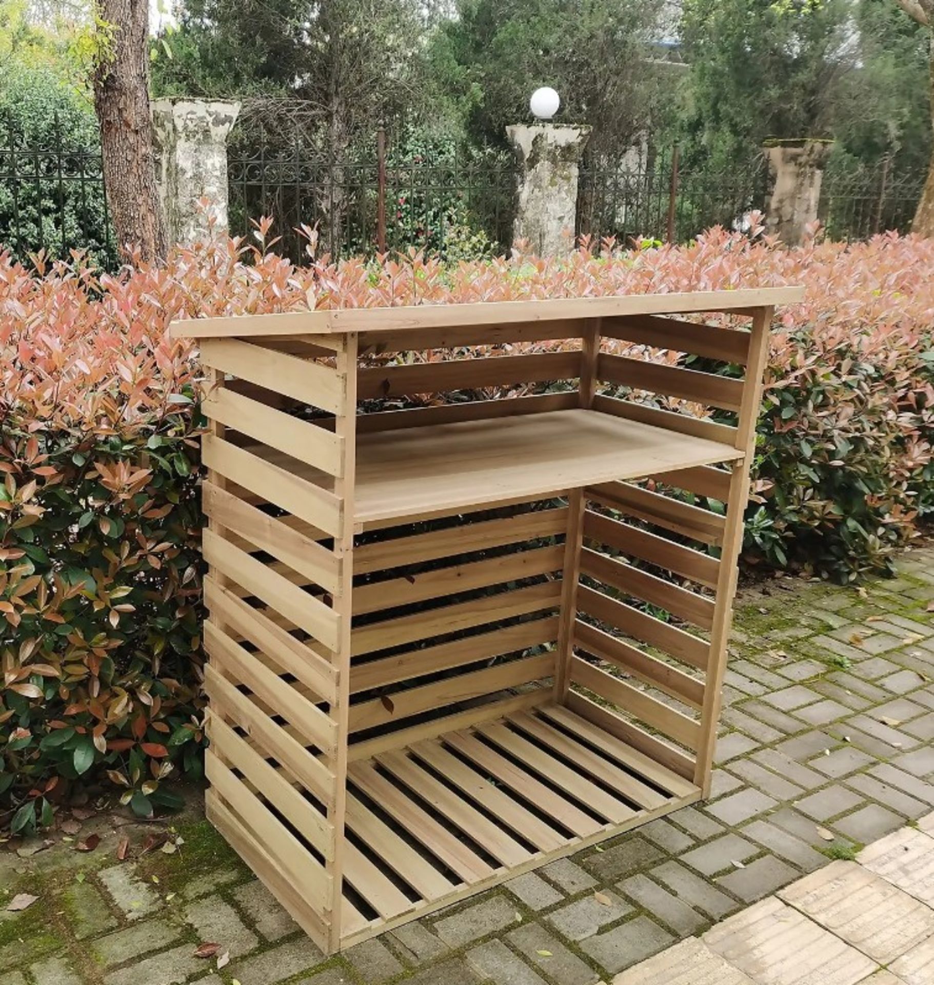 (46/Mez/P) RRP £95. Wooden Log Store (1.23 x 1.16M). Slatted Design To Ensure Logs Are Aired. Rai... - Image 2 of 7