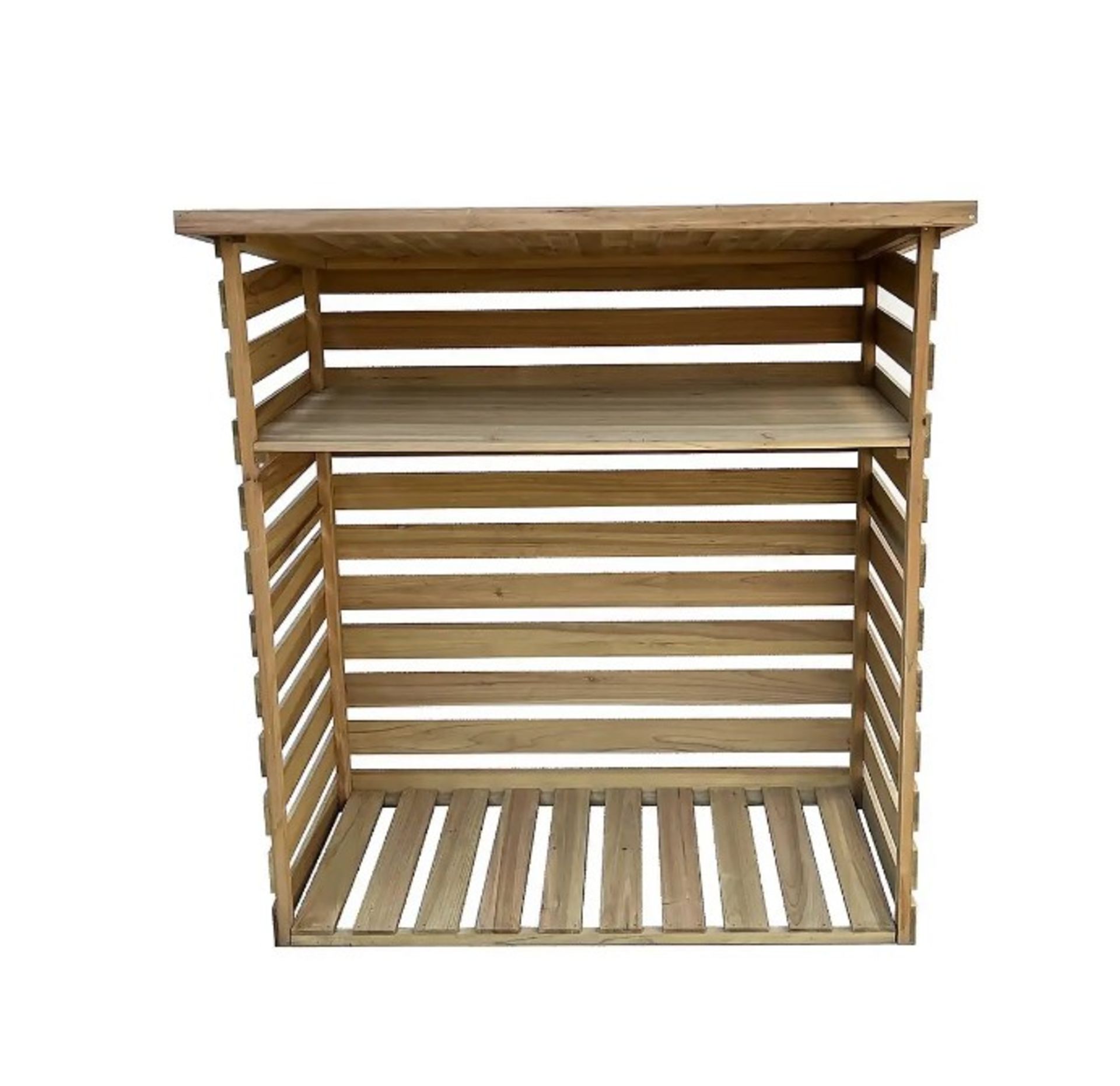 (46/Mez/P) RRP £95. Wooden Log Store (1.23 x 1.16M). Slatted Design To Ensure Logs Are Aired. Rai... - Image 4 of 7