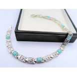 Sterling Silver Greek Key Turquoise Bracelet