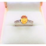 Sterling Silver 1.5 ct Citrine & White Topaz Ring New with Gift Pouch