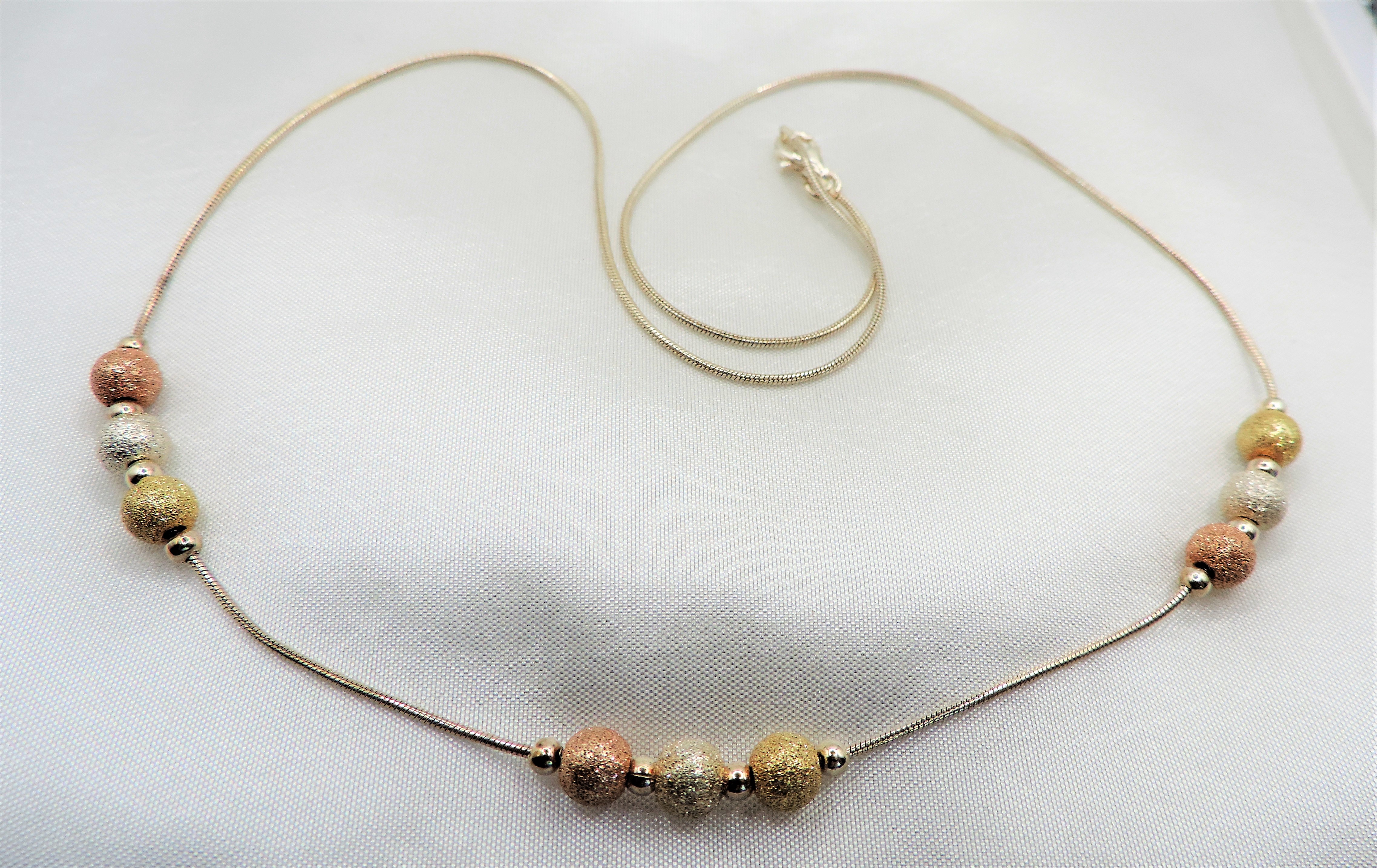 Italian Bi-Colour Gold on Sterling Silver Ball Bead Necklace - Image 3 of 3