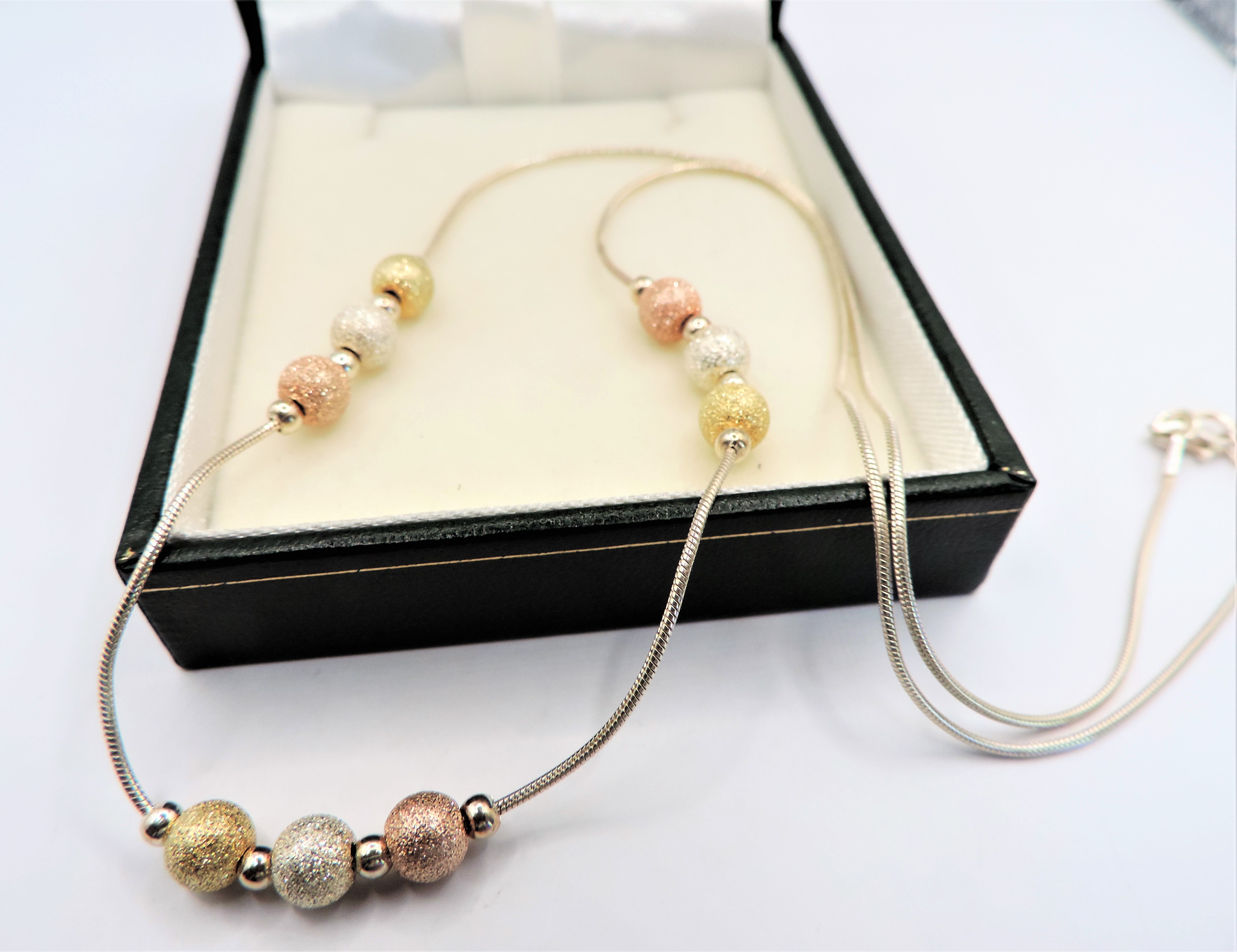 Italian Bi-Colour Gold on Sterling Silver Ball Bead Necklace