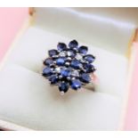 Sterling Silver 5ct Blue Sapphire Cluster Ring New with Gift Box