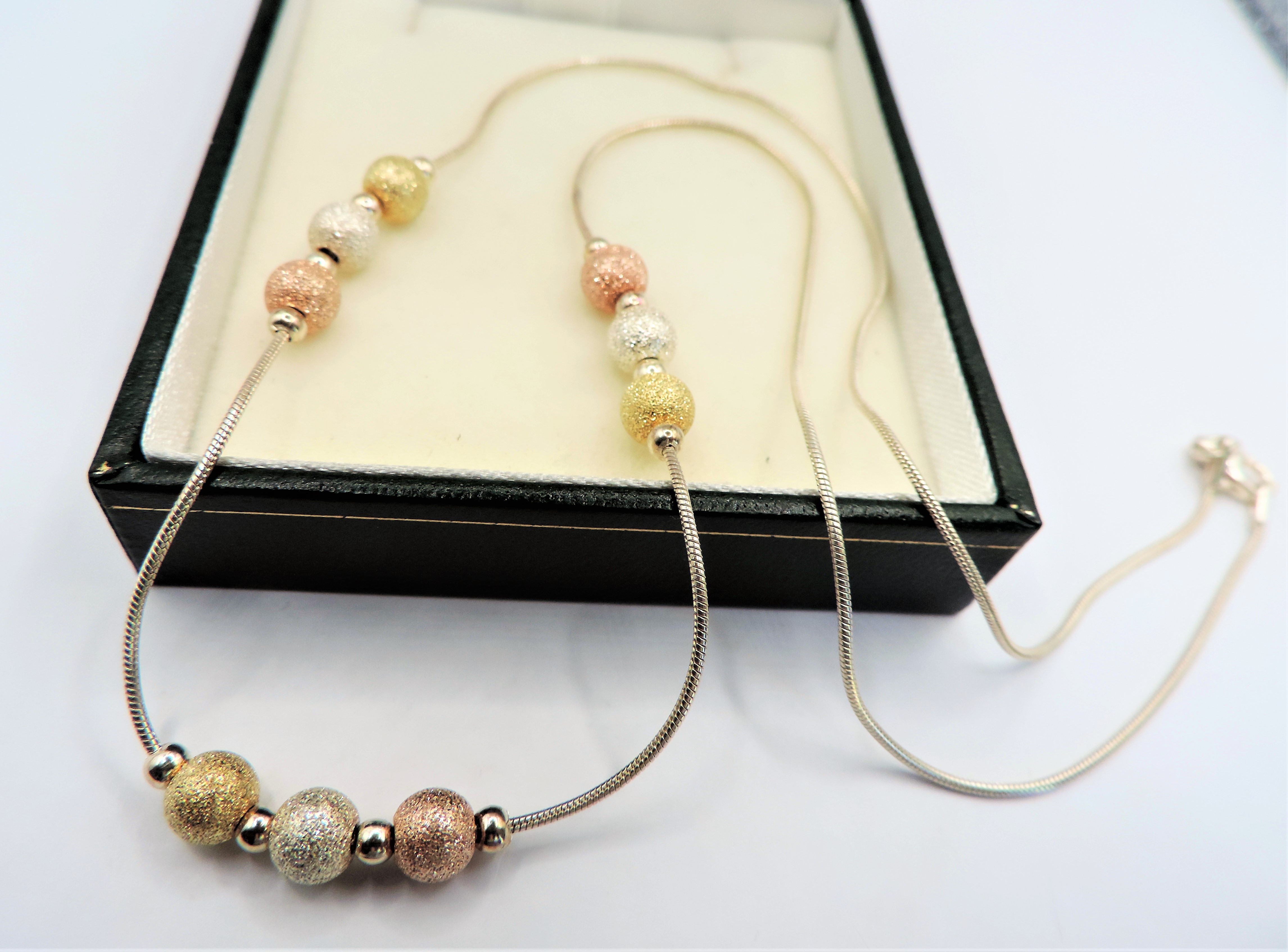 Italian Bi-Colour Gold on Sterling Silver Ball Bead Necklace - Image 2 of 3