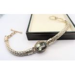 Sterling Silver 8ct Pale Green Sapphire Set Byzantine Bracelet with Gift Box