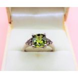 Sterling Silver Peridot & Diamond Ring New with Gift Box