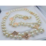 60 Inch Opera Length Pearl and Crystal Charm Necklace