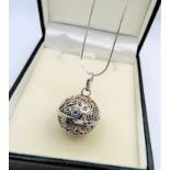 Artisan Sterling Silver Bell in a Ball Pendant Necklace