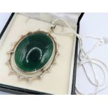 Large Vintage Artisan Sterling Silver Jade Pendant Necklace