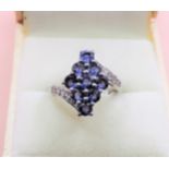 Sterling Silver Blue & White Sapphire Ring New with Gift Box