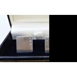 Hallmarked Satin Sterling Silver Diamond Cufflinks with Gift Box
