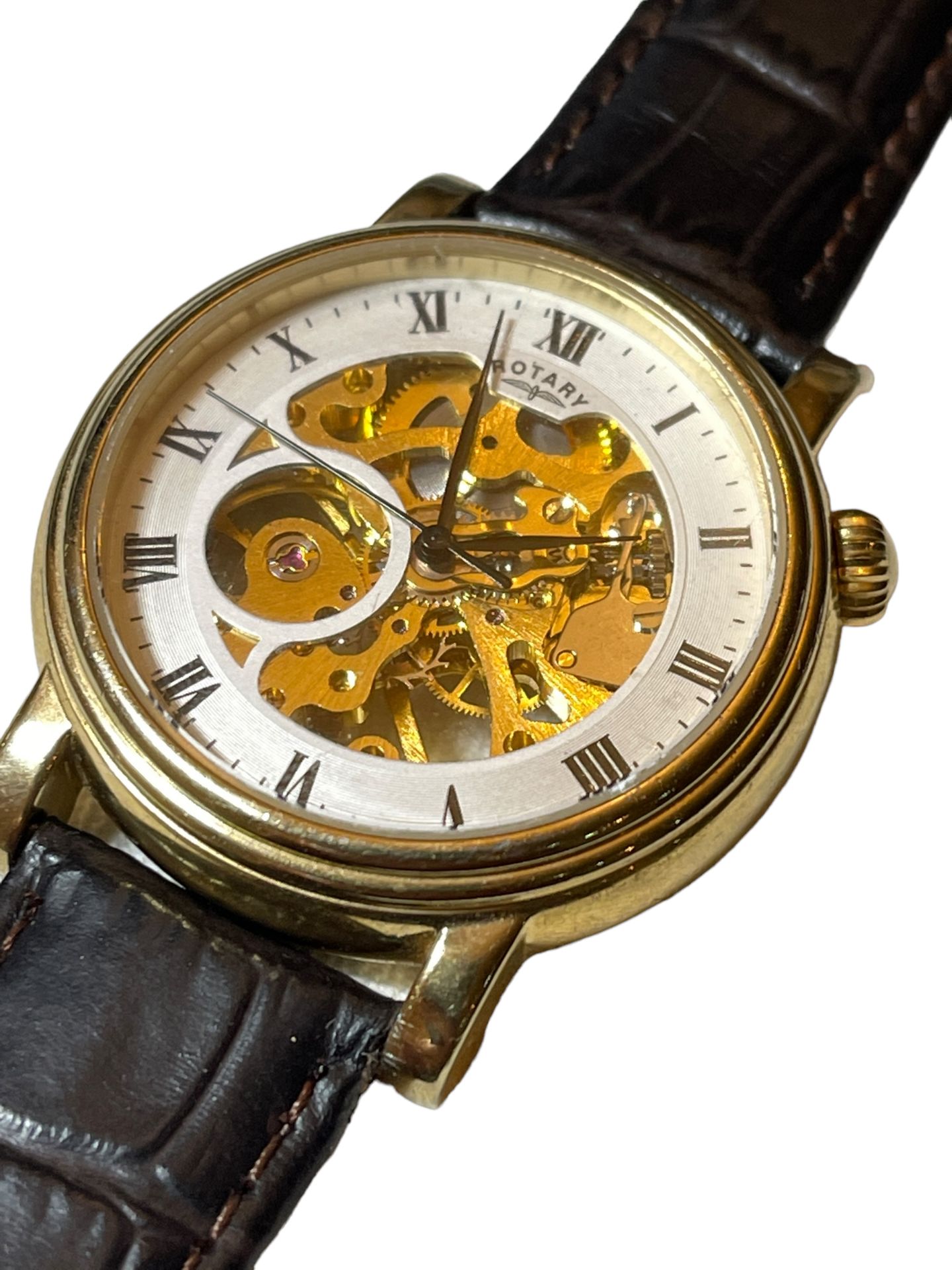 Men’s Rotary Skeleton Watch Leather Strap