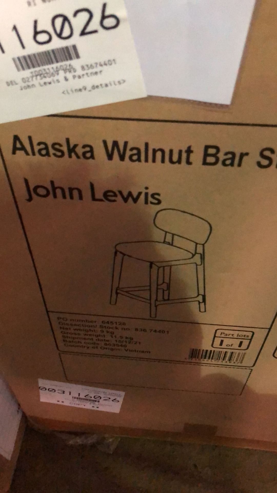 John Lewis Alaska Faux Leather Bar Stool, Walnut - Stock Number - 83674401 - Retur... - Image 2 of 2