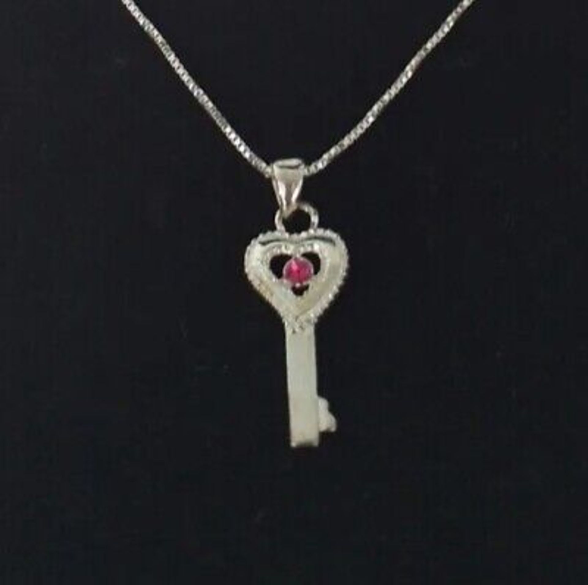 5 X Pink Crystal Heart Key Pendant Necklace 925 Sterling Silver Necklace With Boxes - Image 2 of 3