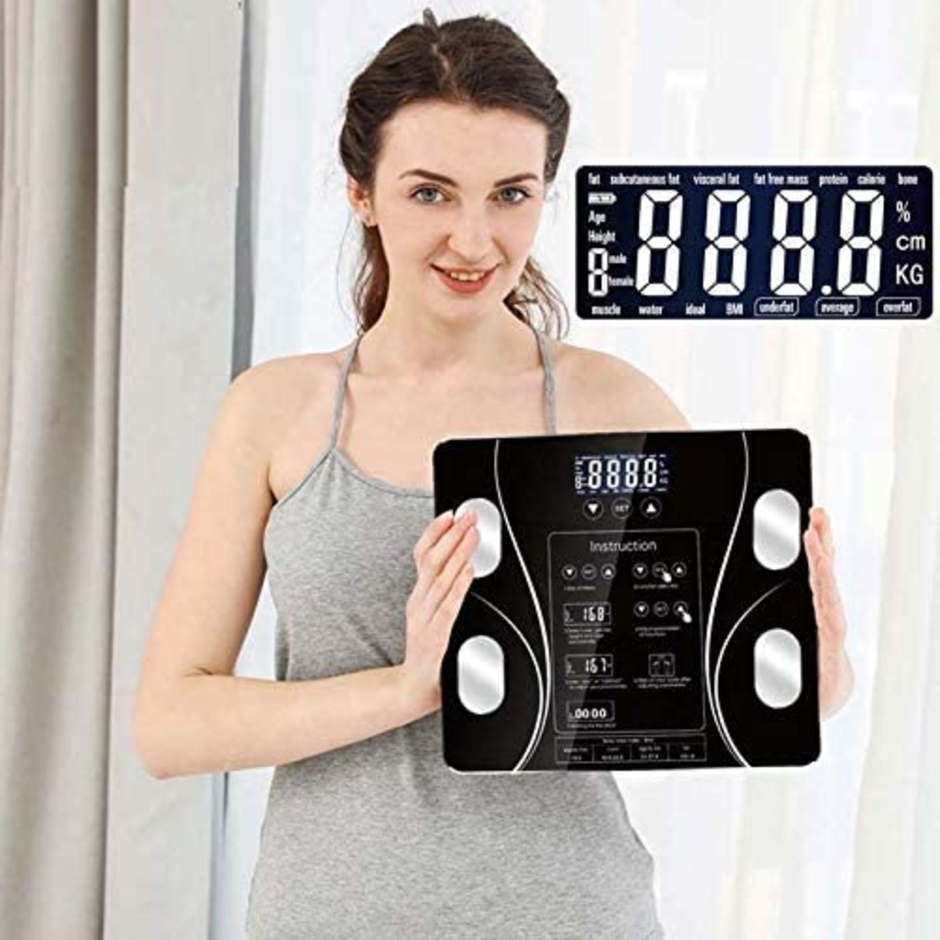 Exeton, Body Weighing Scale, Bluetooth Smart, Body Fat, BMI, 180Kg/396Lbs, USB Rechargeable - Image 6 of 6