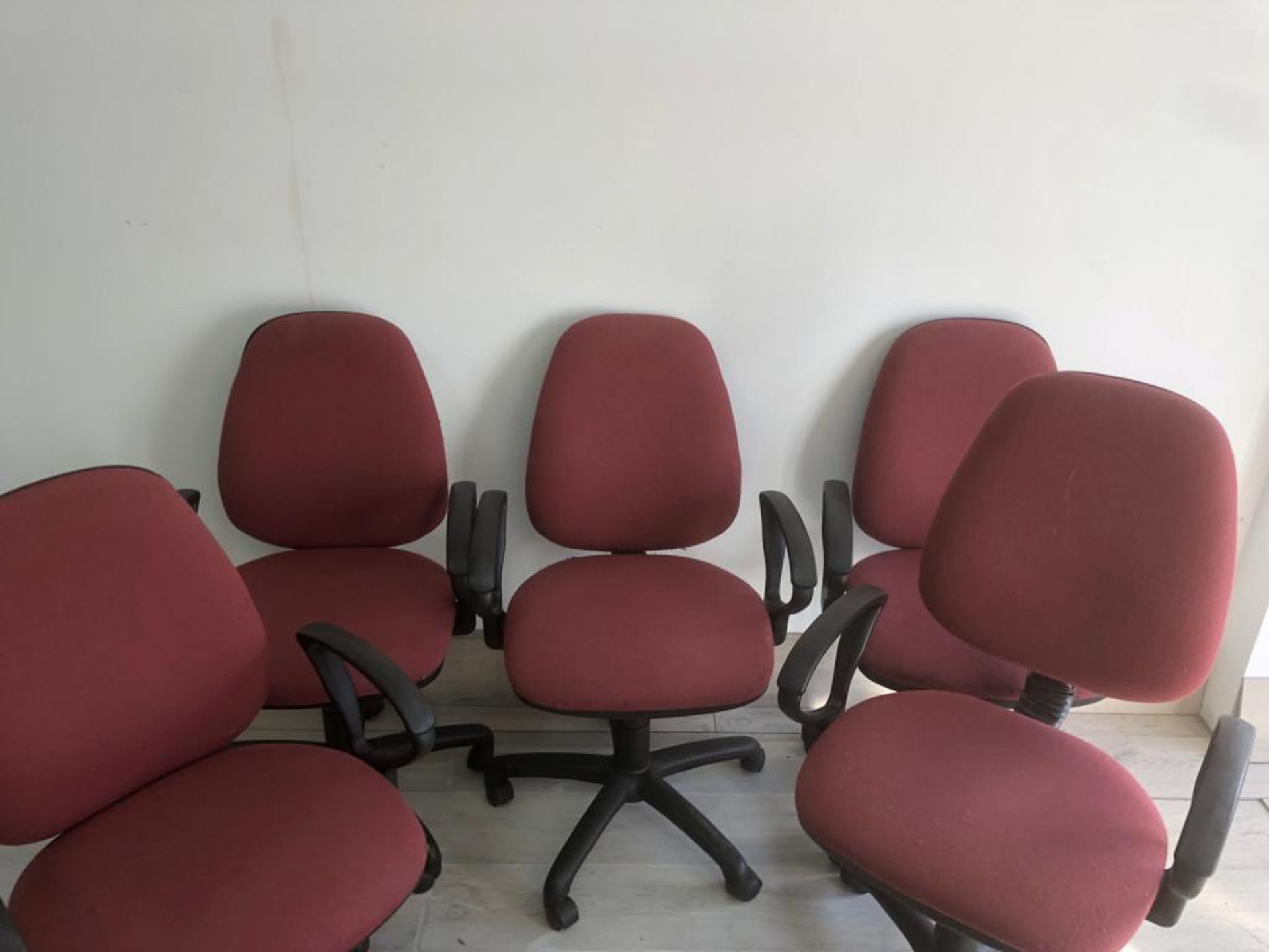 9 Burgundy Fabric Adjustable Office Chairs On - Image 2 of 3