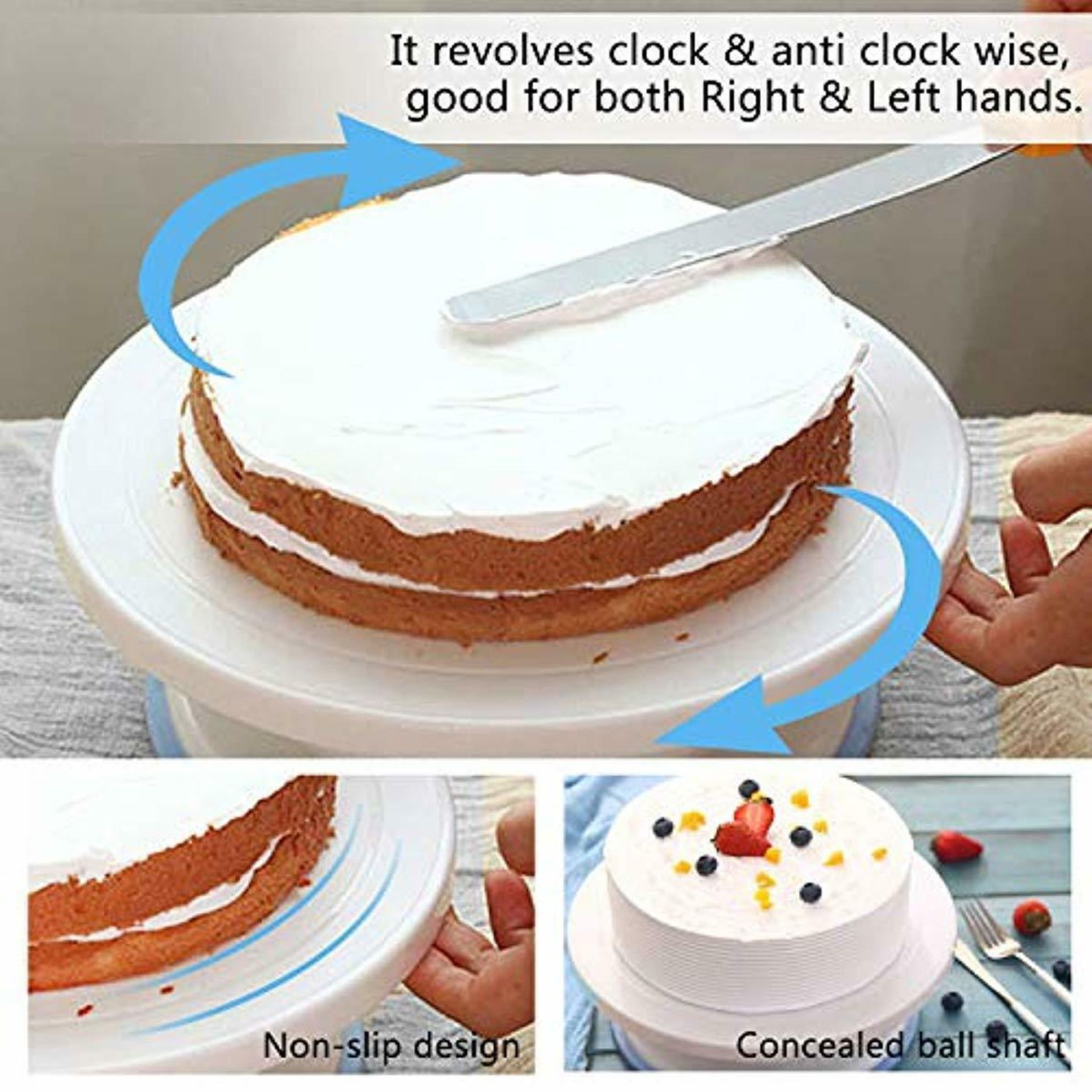 28Cm Rotating Cake Icing Stand Turntable Decorating Revolving Kitchen Display - Image 2 of 3