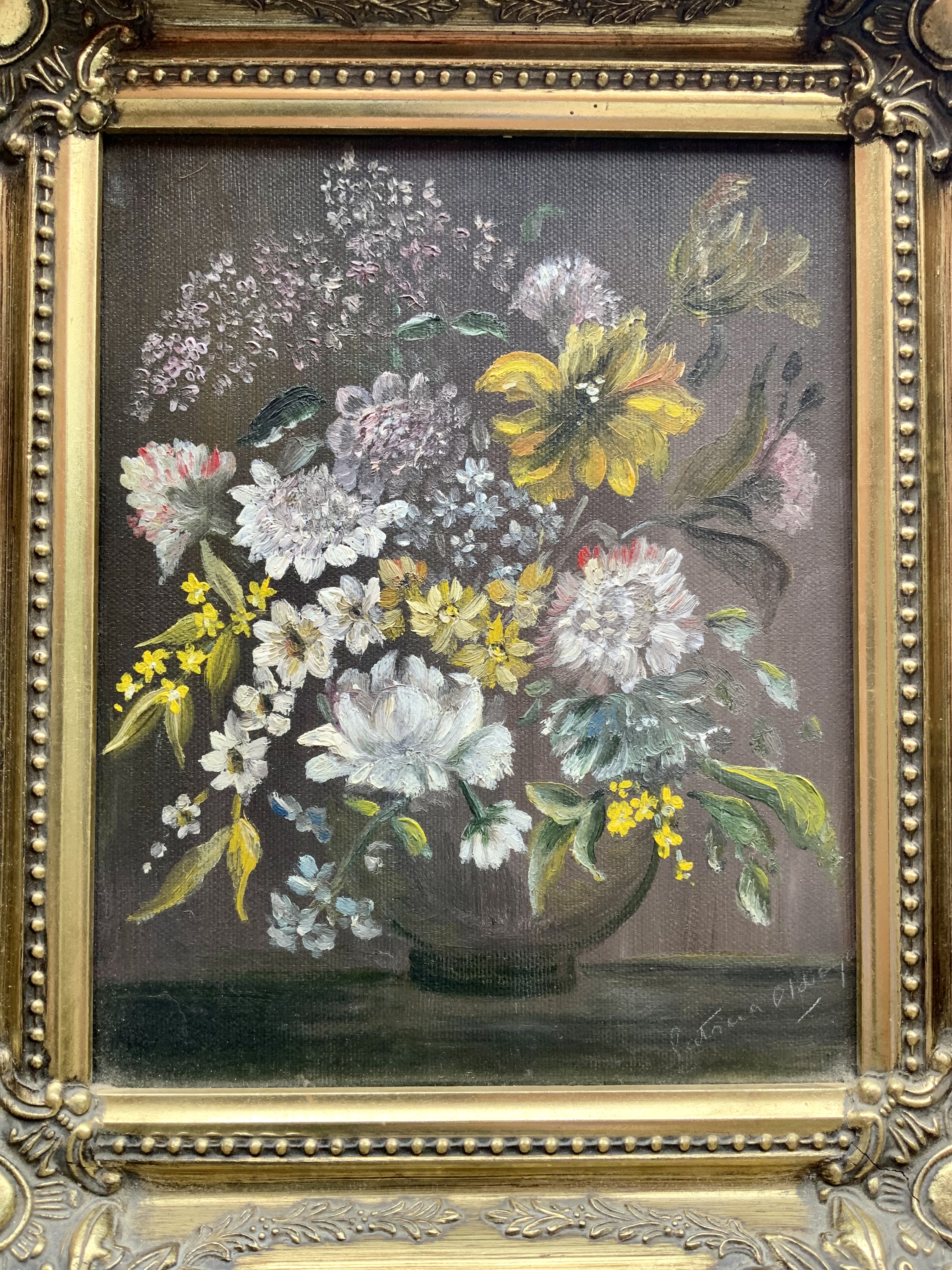 Still Life Of Flowers Oil On Canvas Stunning Painting Gilded Frame English Signed 20Th C - Image 2 of 6