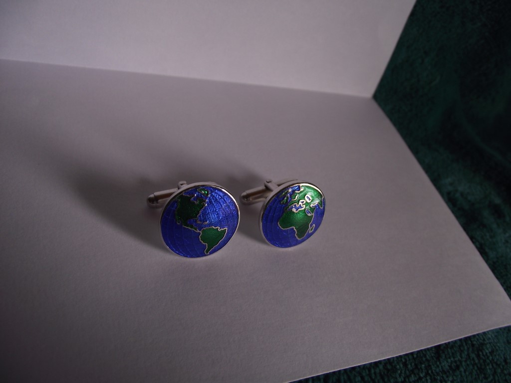 Sterling Silver & Enamel Globe Cufflinks with Swivel Back by ""Fine Enamels"" - Image 3 of 10