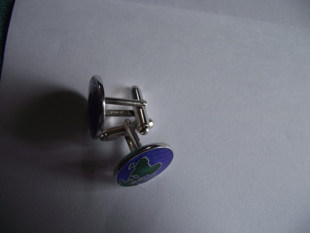 Sterling Silver & Enamel Globe Cufflinks with Swivel Back by ""Fine Enamels"" - Image 5 of 10