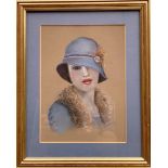 Watercolour Portrait The Lady In The Hat Signed By Artist Bel Parsons