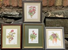 Four Paintings Still Life Of Flowers Watercolour On Board English Signed 20Th C