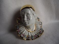 1980's Limoges Pierrot Clown with Swarovski crystal Teardrop & embellished with 24K Gold.
