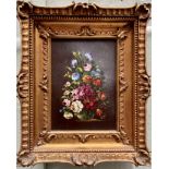 Still Life Of Flowers Oil On Canvas Stunning Gilded Frame English Signed 20Th C