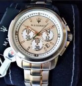 Watch/ Clock/Stopwatch - Gold -Chronograph-Dual Tone- Multifunction- New- Maserati-