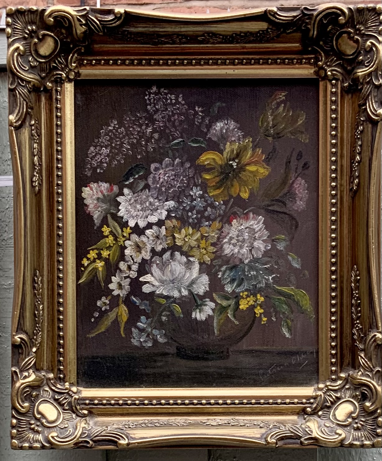 Still Life Of Flowers Oil On Canvas Stunning Painting Gilded Frame English Signed 20Th C - Image 3 of 6