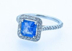 GIA Certified 2.83ct Blue Colour Change VS Untreated Sapphire & Diamonds Ring